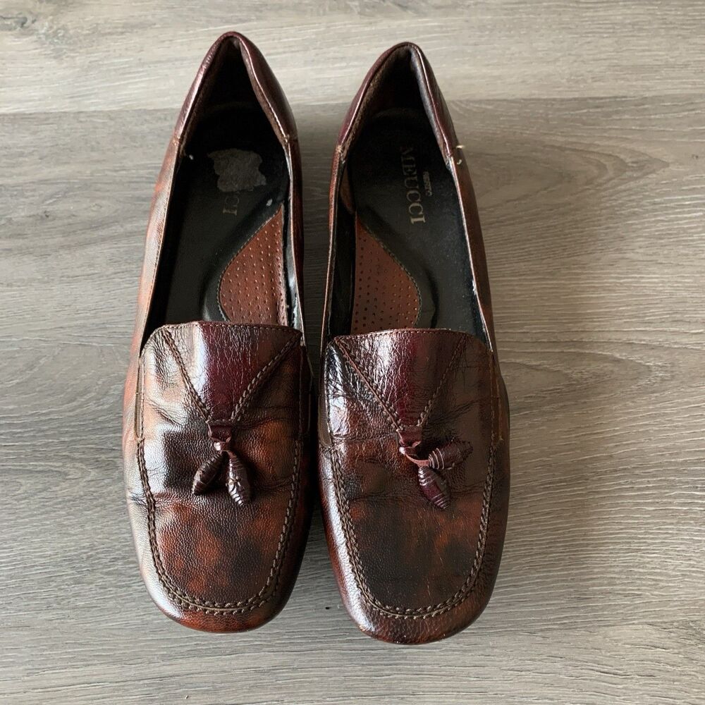 Sesto Meucci Size 8.5 Brown Leather Embossed Loafers Flats Tassels
